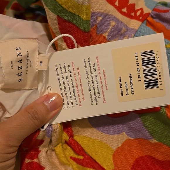 Sezane Melville Heavy Linen Midi Dress w/ Cute Bow Tie Back - Picture 11 of 14